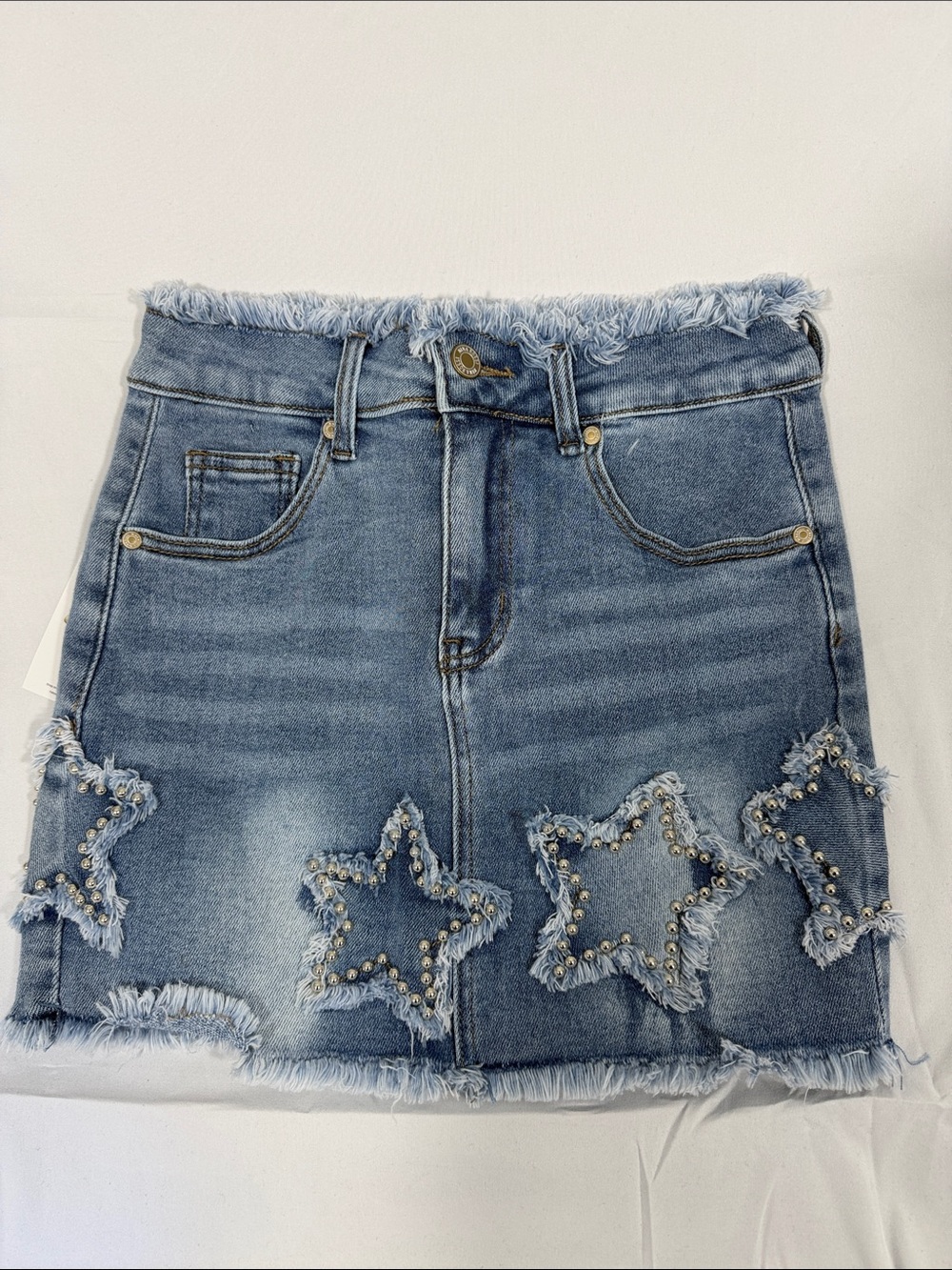 Nina Rossi Frayed Star Embellished Denim Mini Skirt - Blue